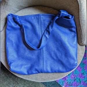 Zara Electric Blue Leather Shoulder Tote Bag - Women
